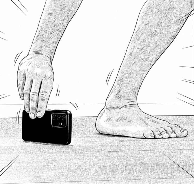 Wrong: leg bent, outer side to the phone